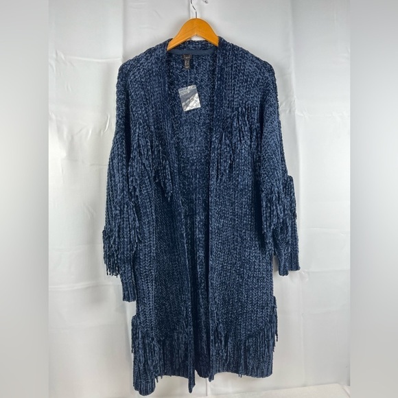 GILI Womens Open Duster Long  Cardigan Sweater Knit Fringe Soft Size L New - Picture 1 of 13